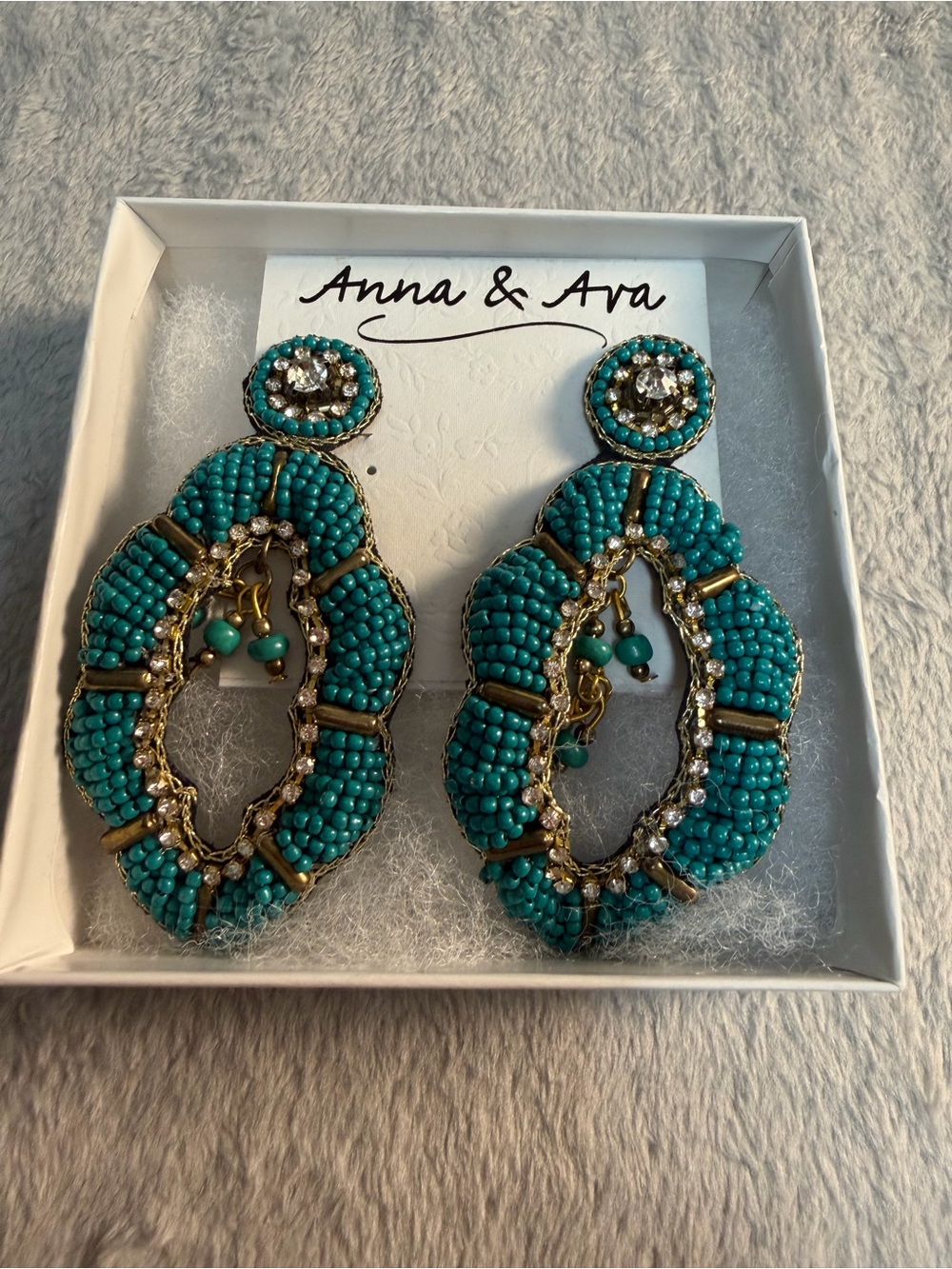 Anna & Ava Turquoise Beaded Rhinestone Statement Earrings NWT